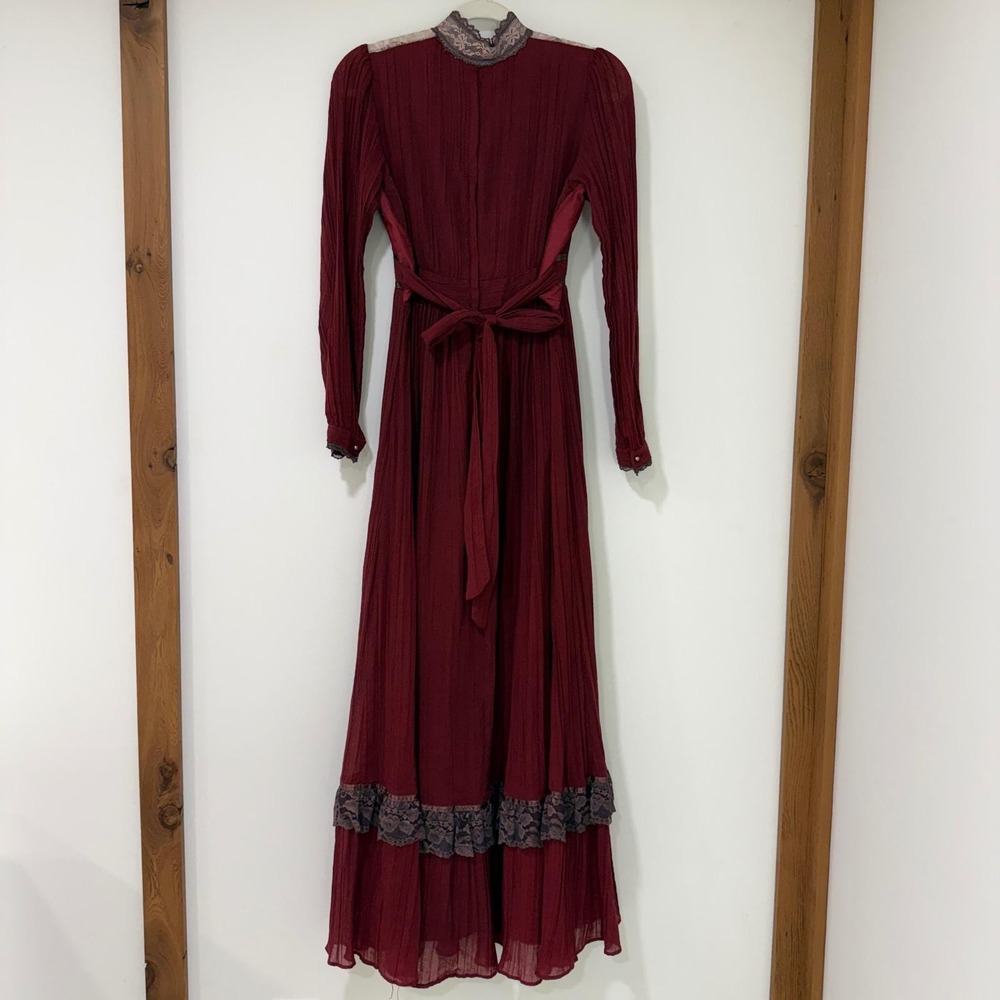 Gunne Sax 70s Vintage Lace Maxi Dress Womens S Burgundy Victorian Prairie - Picture 5 of 15
